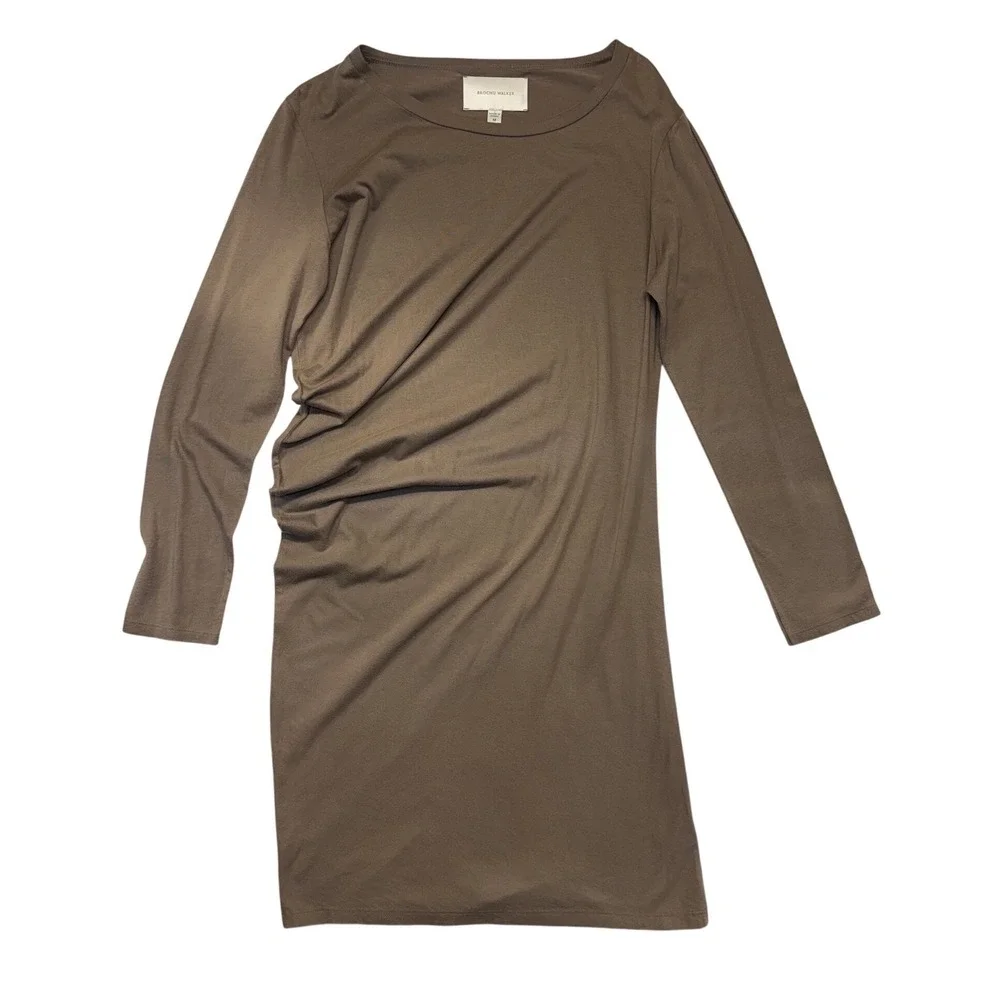 Brochu Walker Long Sleeve Draped Cotton Modal Jersey Midi Dress Light‎ Brown M
